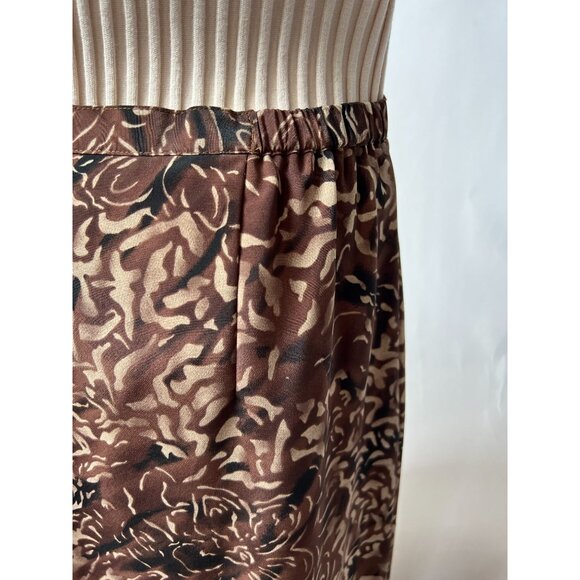 Sag Harbor Brown Floral Midi Skirt With Flared Hem S Polyester Elastic Waist - Picture 3 of 16